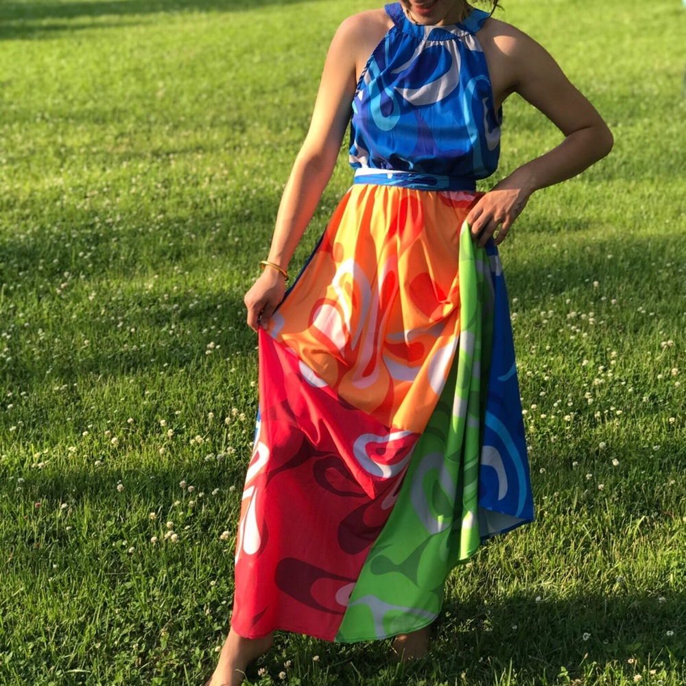 Vintage Groovy Rainbow Block Maxi Dress